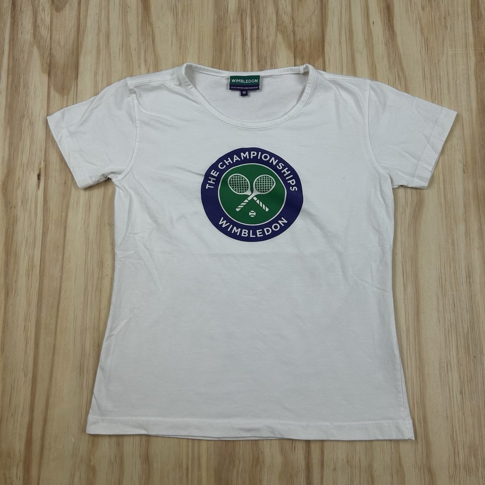 Wimbledon The Championships Girls Size 12 White T Shirt Tennis Graphic Top